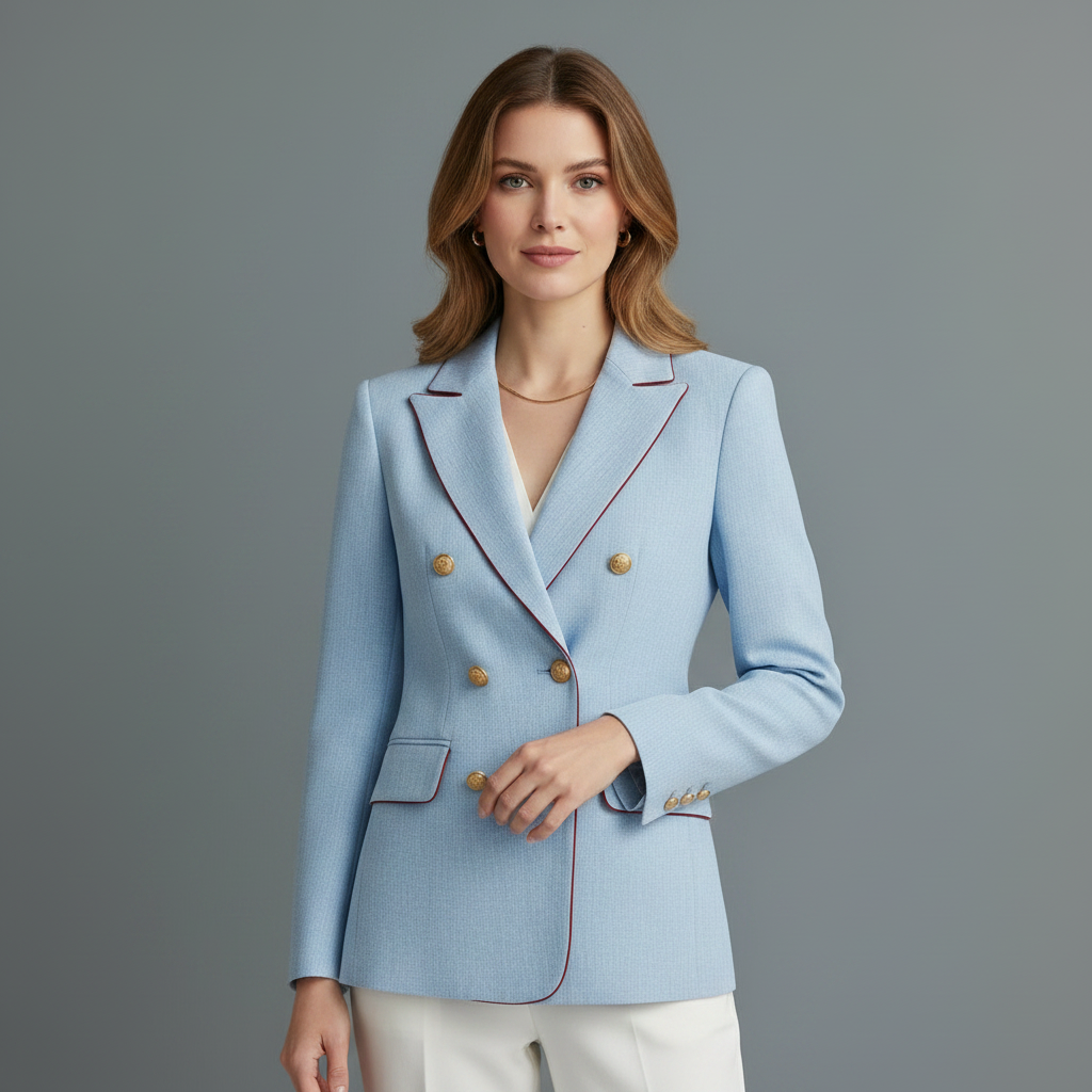 Vintage Sky Blue Double-Breasted Blazer | Women's Fashion Jacket