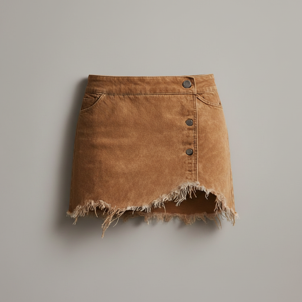 Camel Denim Skirt | Women's Vintage Mini Skirt with Pockets