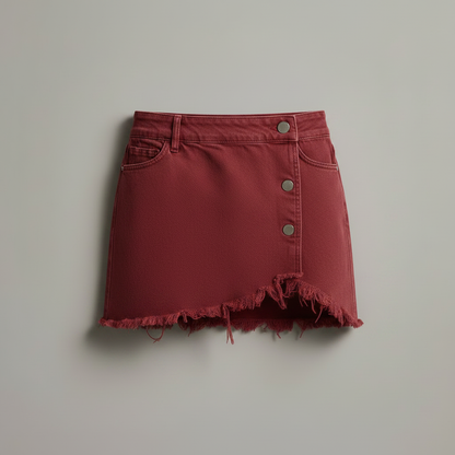 Camel Denim Skirt | Women's Vintage Mini Skirt with Pockets