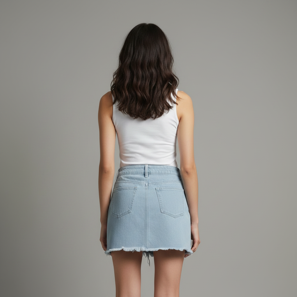 Camel Denim Skirt | Women's Vintage Mini Skirt with Pockets