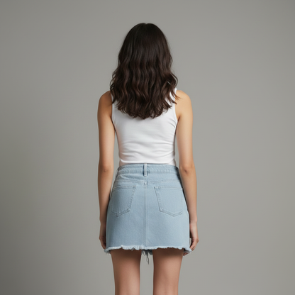 Camel Denim Skirt | Women's Vintage Mini Skirt with Pockets