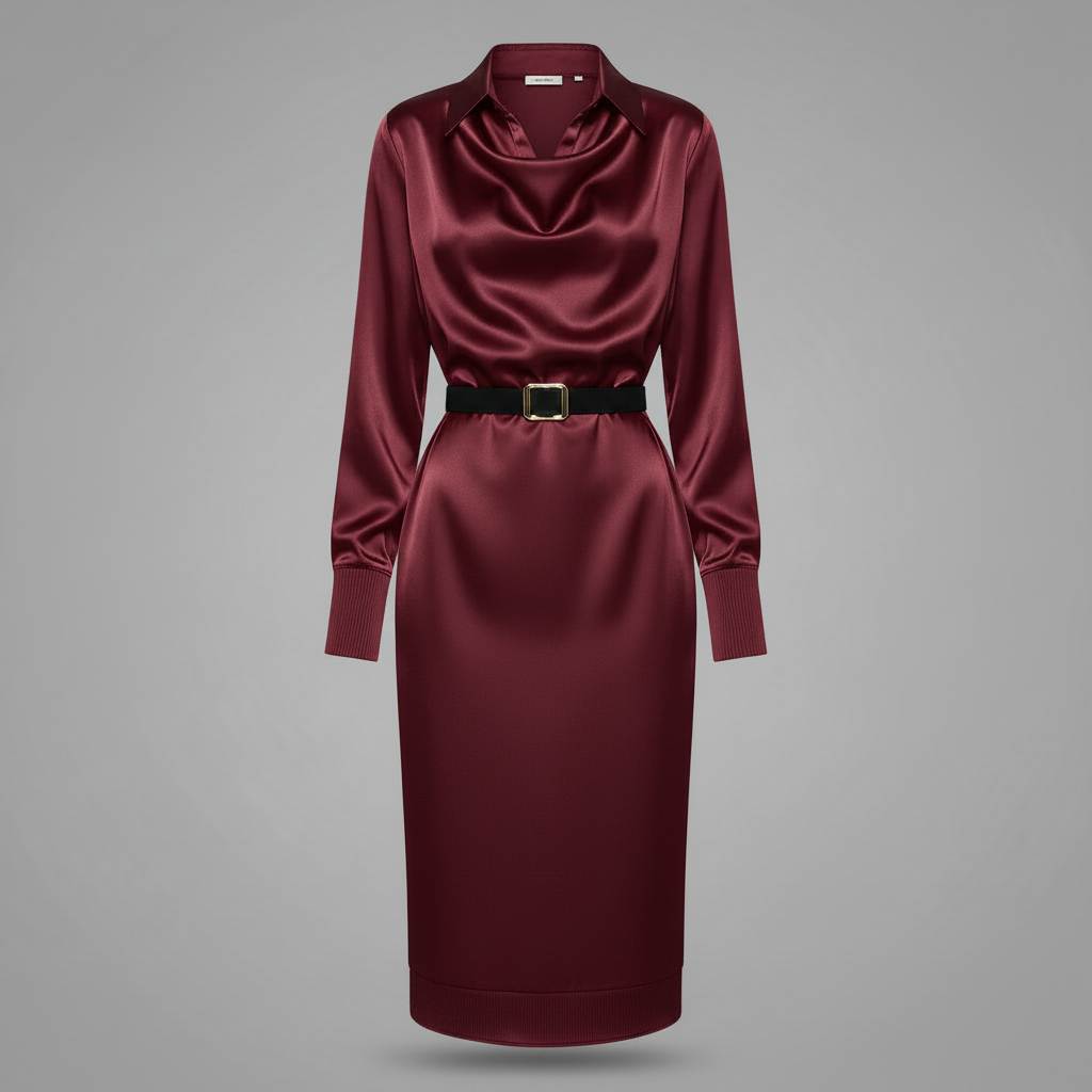 Deep Navy Satin Midi Dress | Women's Formal Cocktail Dress