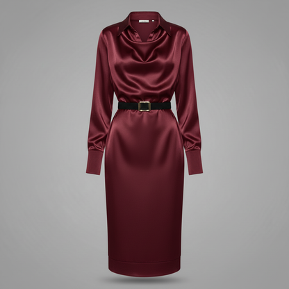 Deep Navy Satin Midi Dress | Women's Formal Cocktail Dress
