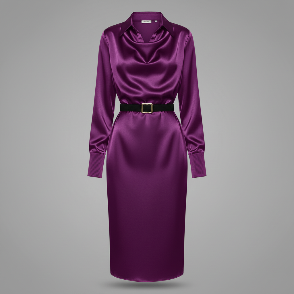 Deep Navy Satin Midi Dress | Women's Formal Cocktail Dress