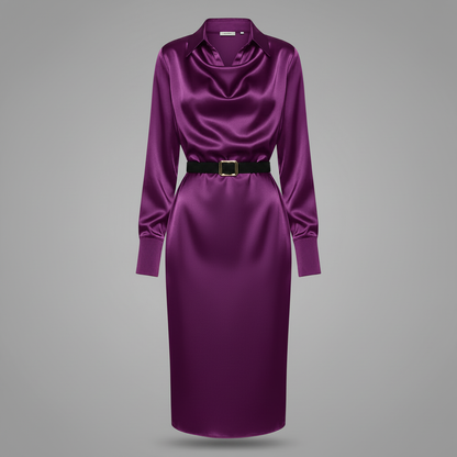 Deep Navy Satin Midi Dress | Women's Formal Cocktail Dress