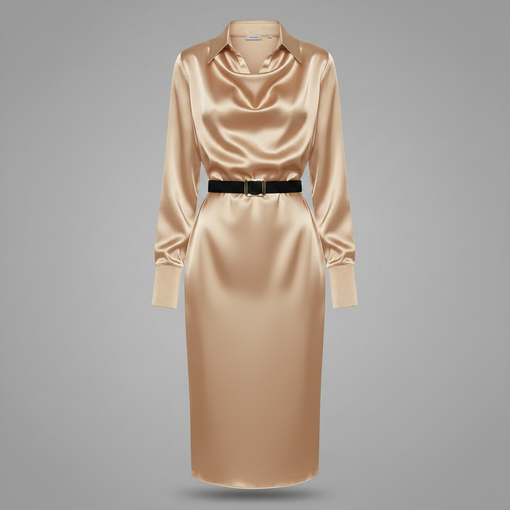 Deep Navy Satin Midi Dress | Women's Formal Cocktail Dress