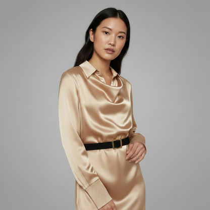 Deep Navy Satin Midi Dress | Women's Formal Cocktail Dress
