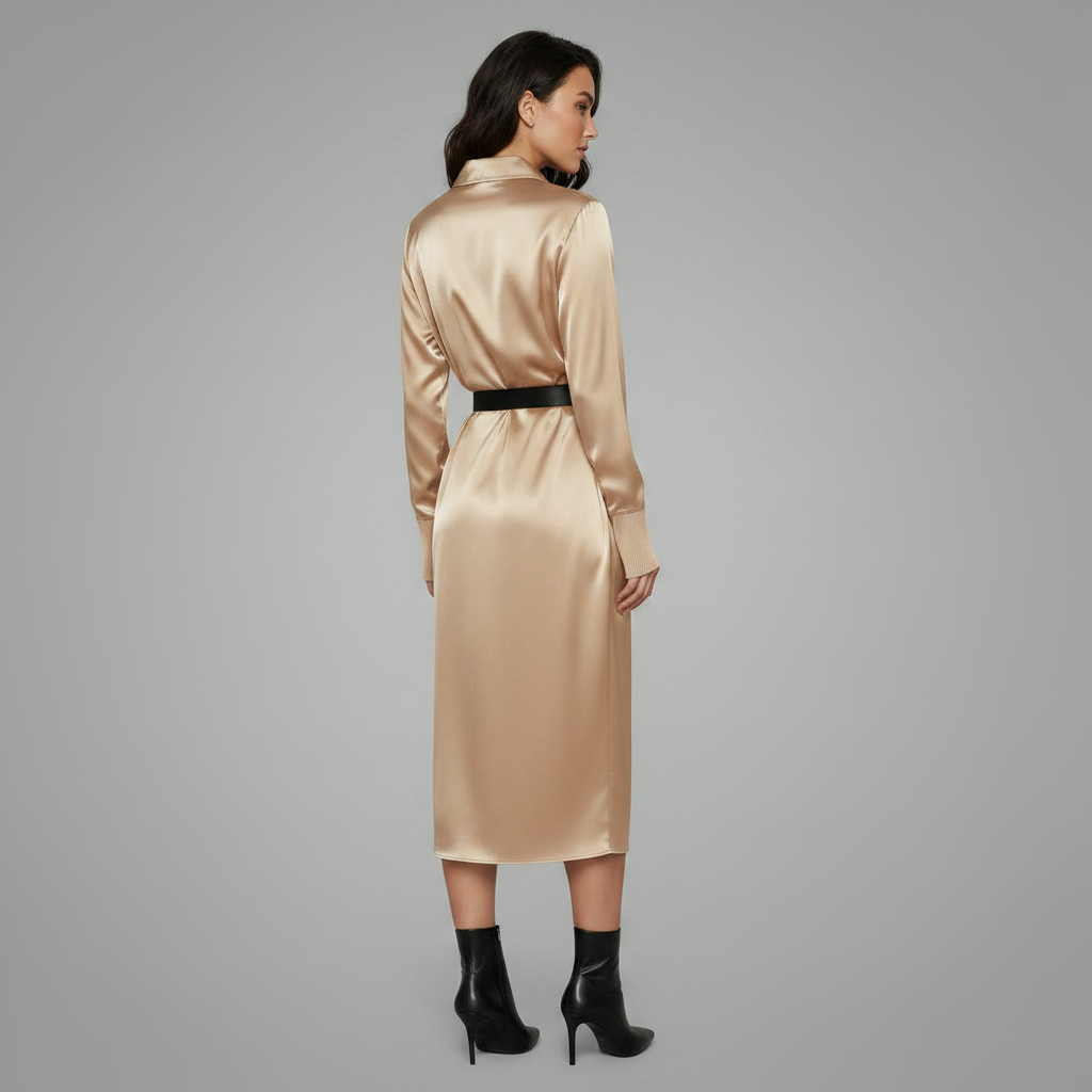 Deep Navy Satin Midi Dress | Women's Formal Cocktail Dress