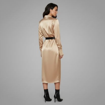 Deep Navy Satin Midi Dress | Women's Formal Cocktail Dress