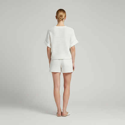 Hollow Knit Women's Set | Loungewear Two Piece Set in White