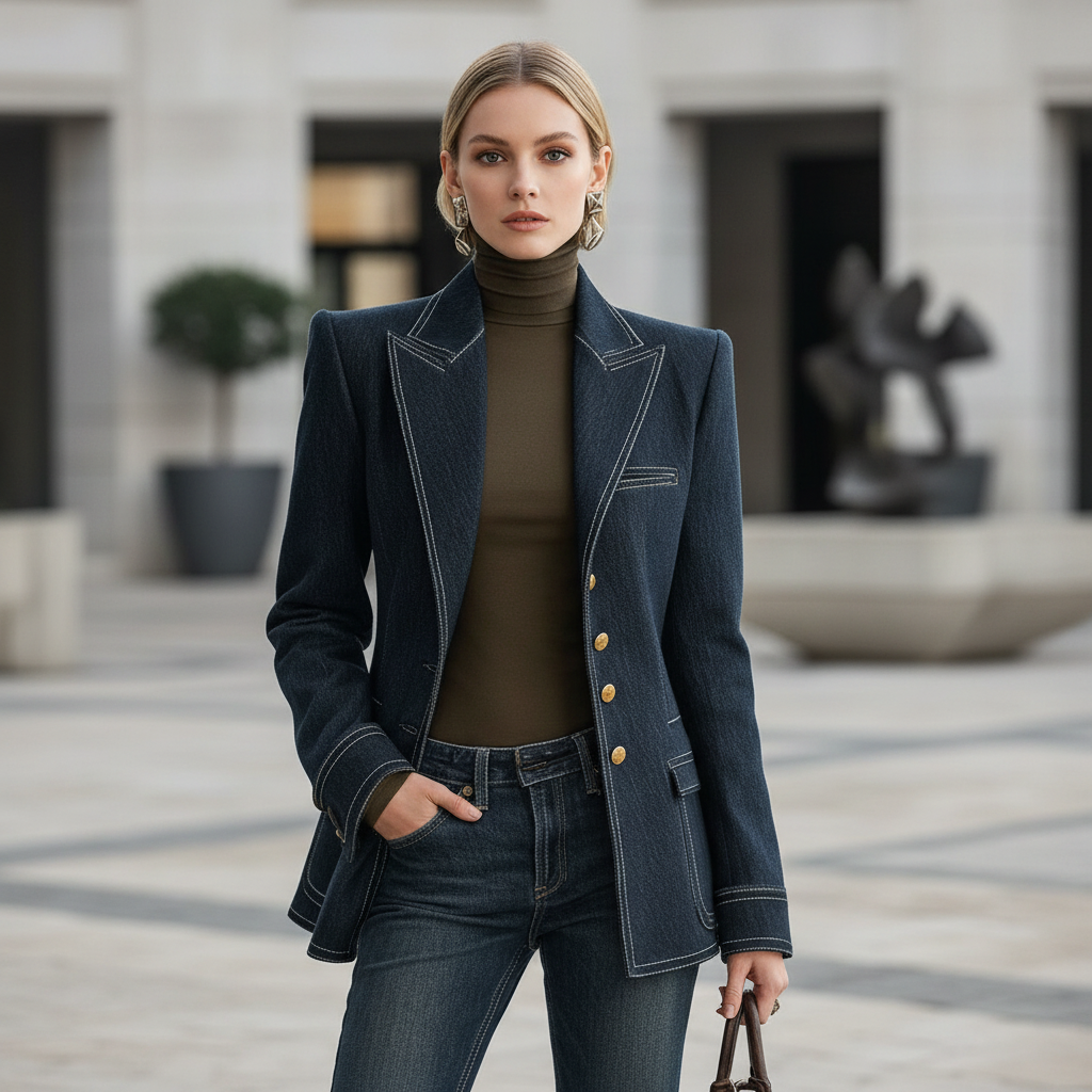 Retro Navy Blue Oversized Denim Jacket | Casual Outerwear