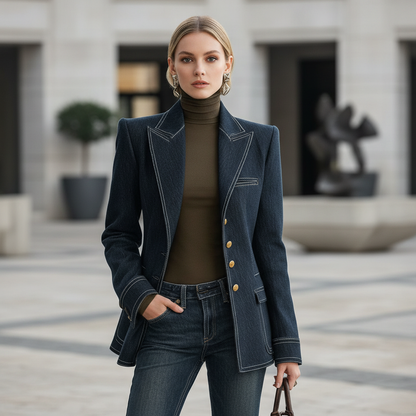 Retro Navy Blue Oversized Denim Jacket | Casual Outerwear