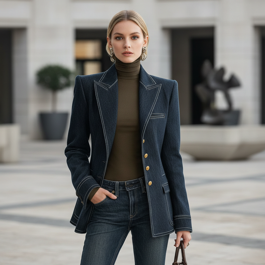 Retro Navy Blue Oversized Denim Jacket | Casual Outerwear