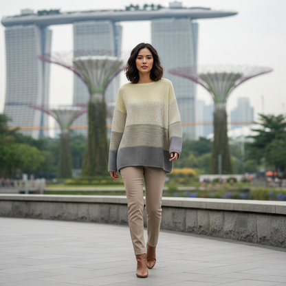 Oversized Patchwork Knit Sweater | Women's Cozy Pullover