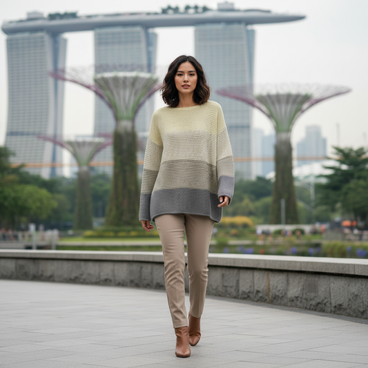 Oversized Patchwork Knit Sweater | Women's Cozy Pullover