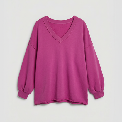 Oversized V-Neck Sweatshirt | Women's Casual Cotton Blend