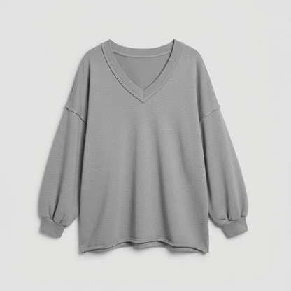 Oversized V-Neck Sweatshirt | Women's Casual Cotton Blend