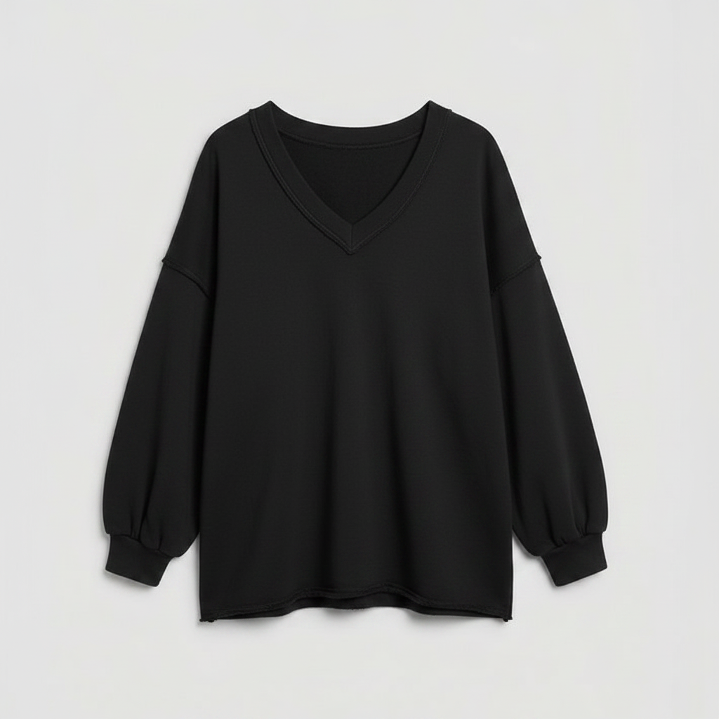Oversized V-Neck Sweatshirt | Women's Casual Cotton Blend