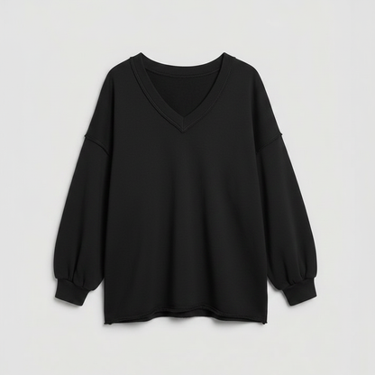 Oversized V-Neck Sweatshirt | Women's Casual Cotton Blend