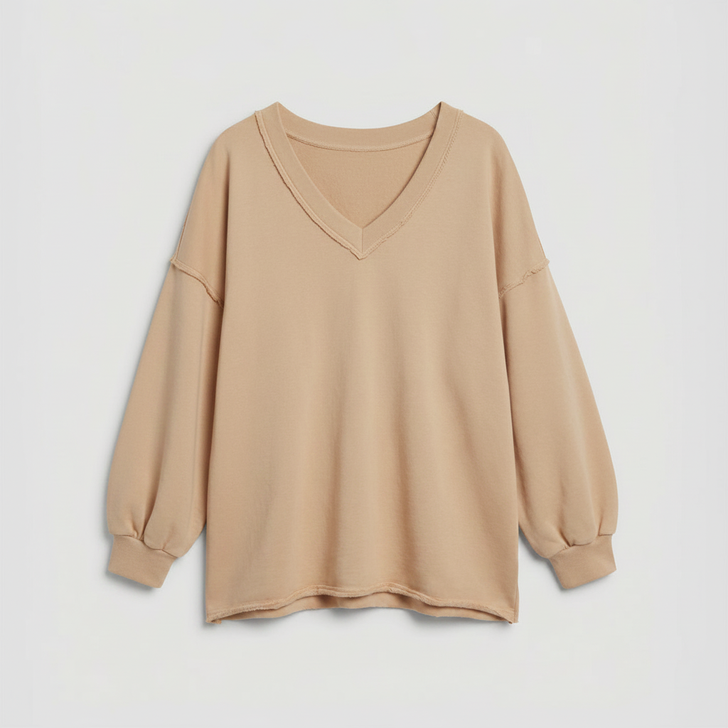 Oversized V-Neck Sweatshirt | Women's Casual Cotton Blend
