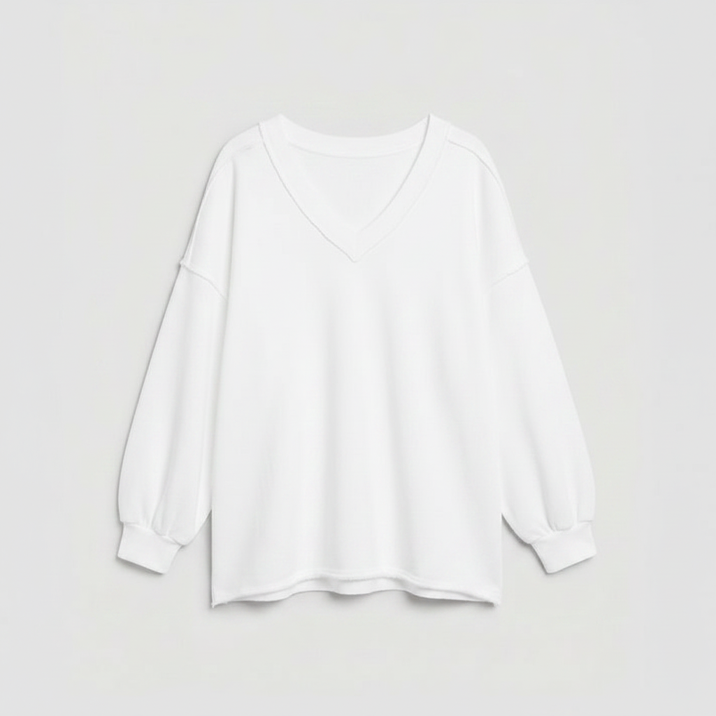 Oversized V-Neck Sweatshirt | Women's Casual Cotton Blend