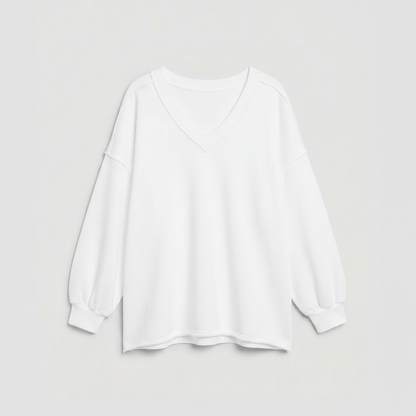Oversized V-Neck Sweatshirt | Women's Casual Cotton Blend