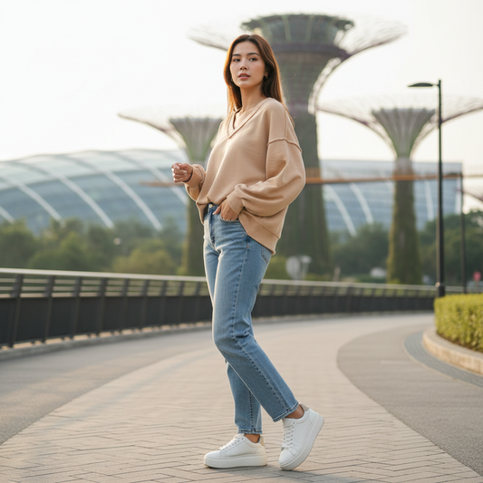 Oversized V-Neck Sweatshirt | Women's Casual Cotton Blend