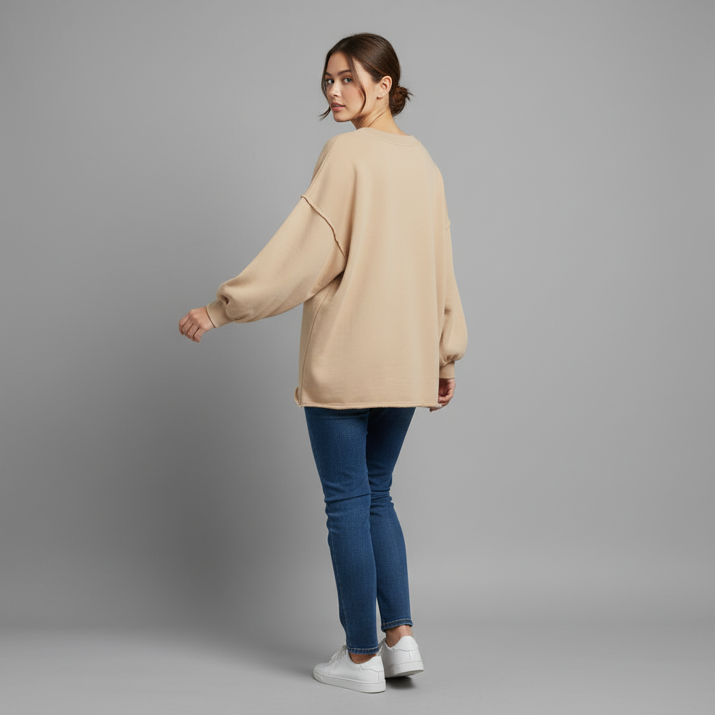 Oversized V-Neck Sweatshirt | Women's Casual Cotton Blend