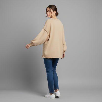 Oversized V-Neck Sweatshirt | Women's Casual Cotton Blend
