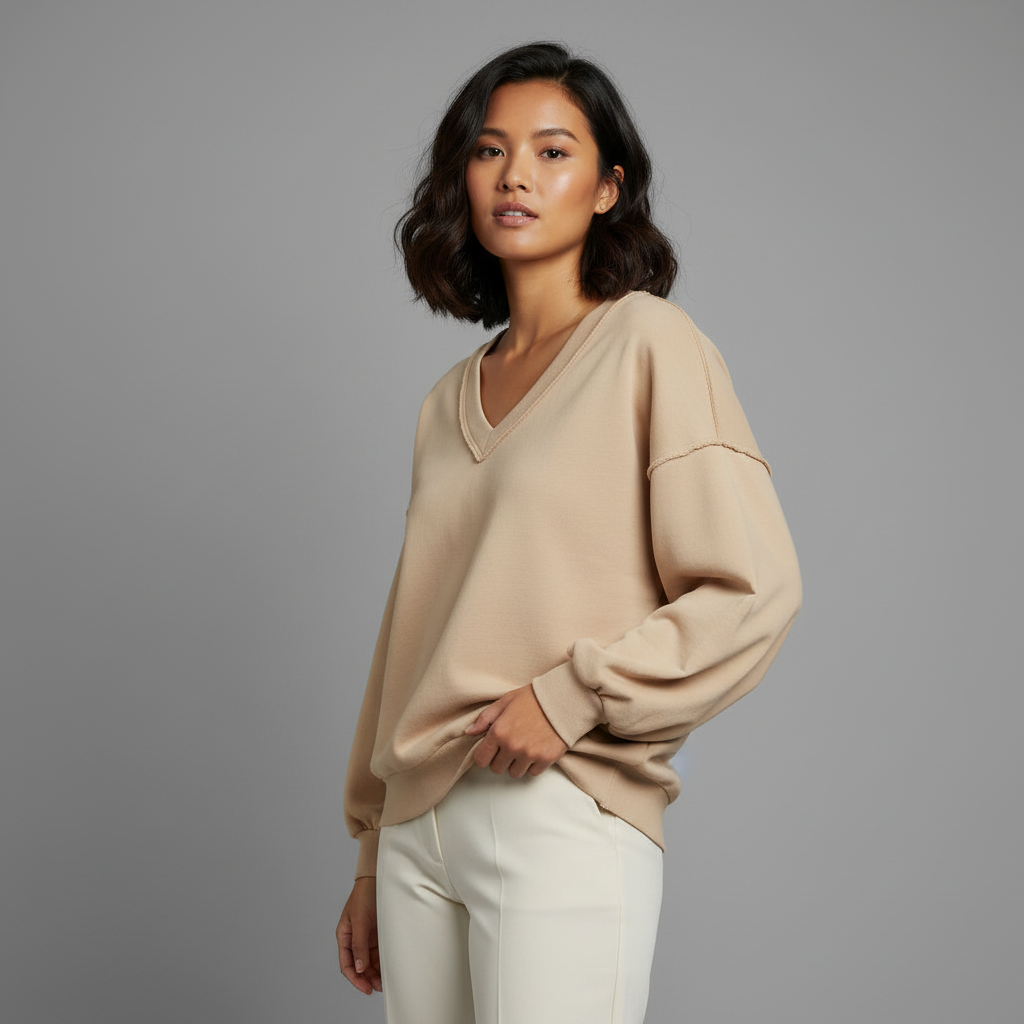 Oversized V-Neck Sweatshirt | Women's Casual Cotton Blend