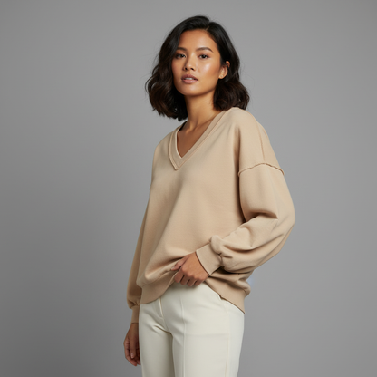 Oversized V-Neck Sweatshirt | Women's Casual Cotton Blend