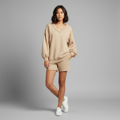 Oversized V-Neck Sweatshirt | Women's Casual Cotton Blend