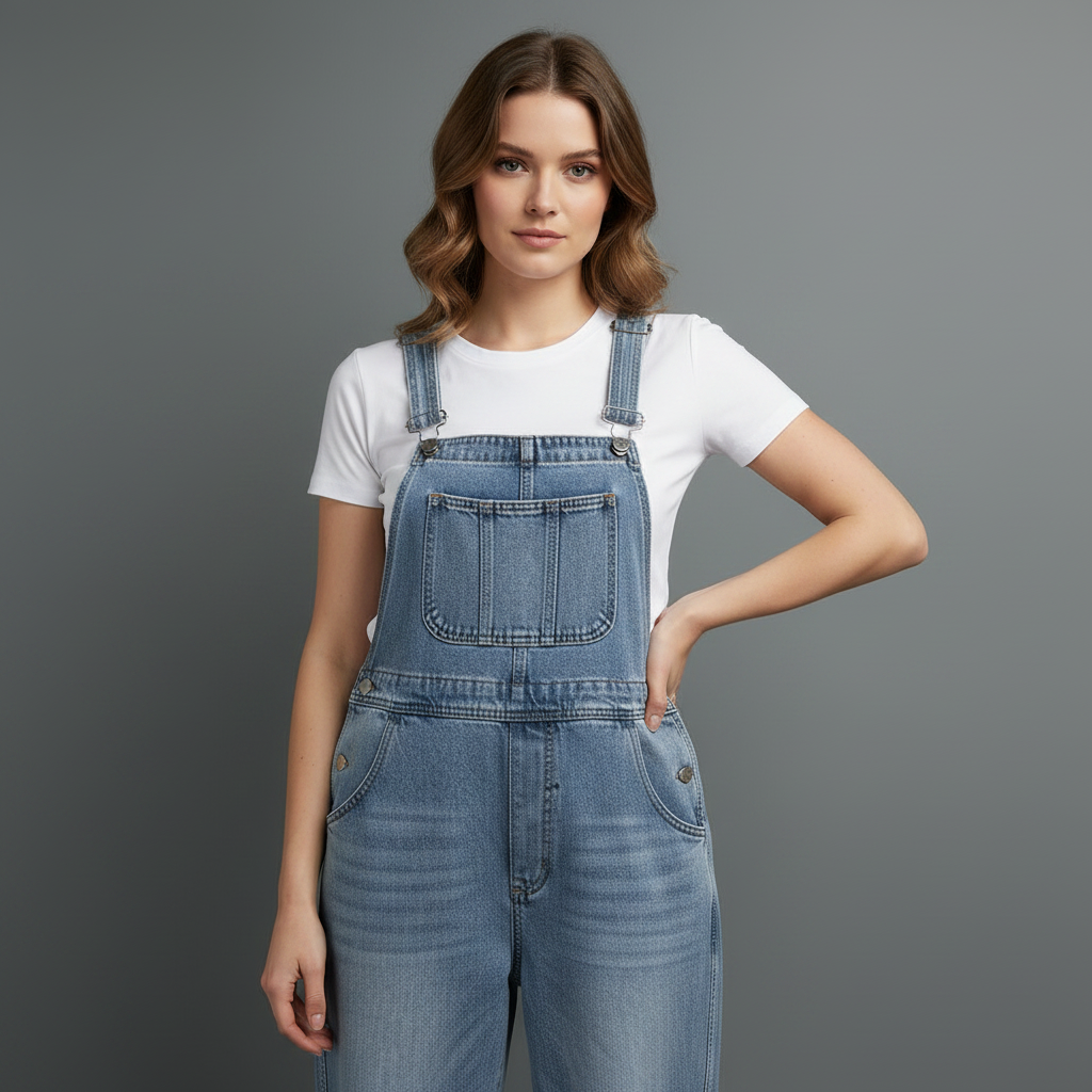 Retro Washed Denim Overalls for Women | Casual Fit