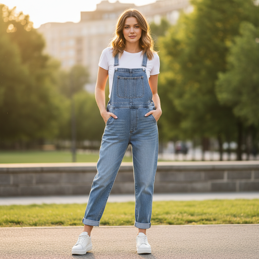 Retro Washed Denim Overalls for Women | Casual Fit