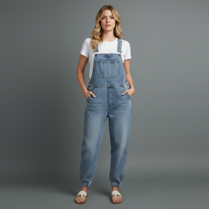 Retro Washed Denim Overalls for Women | Casual Fit