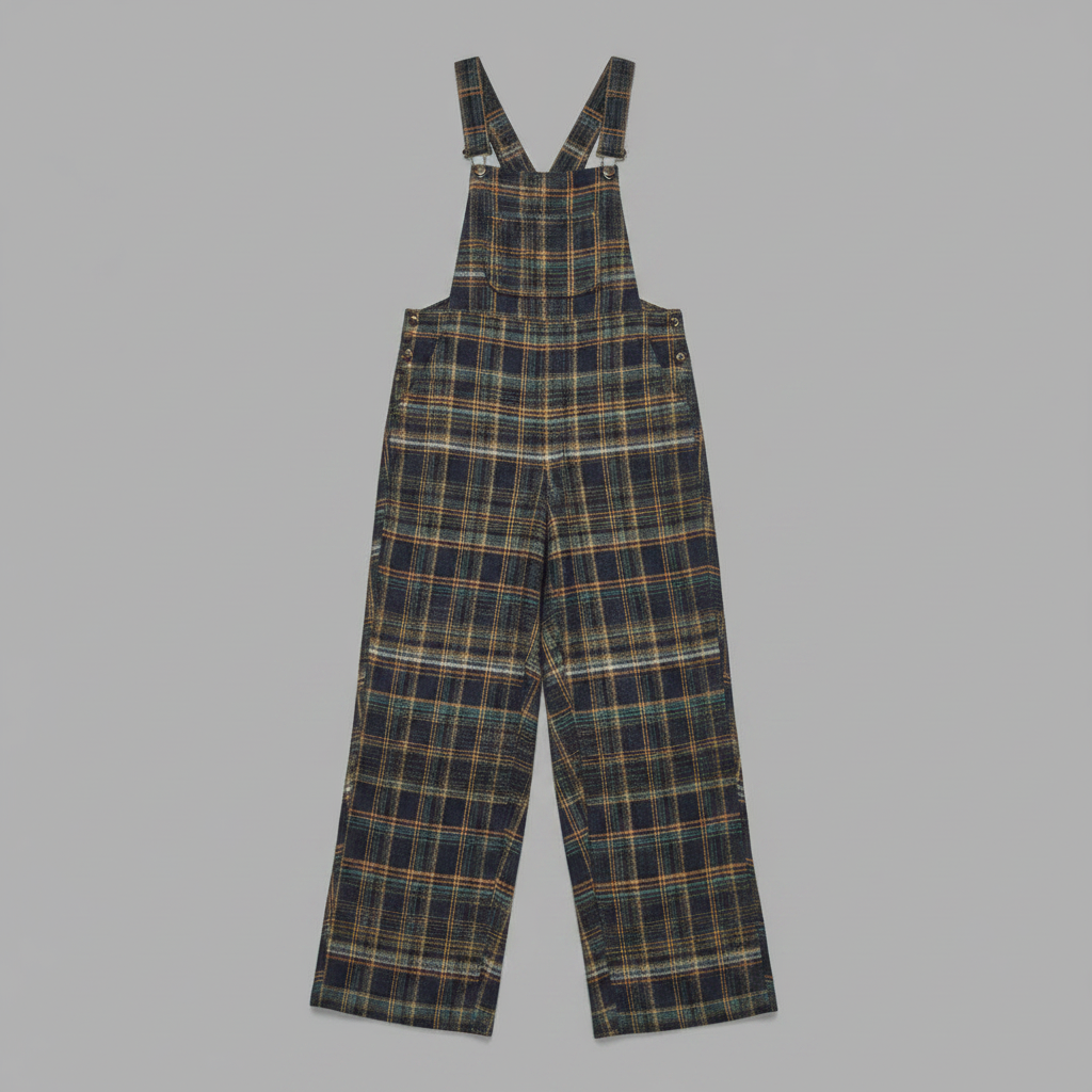 Retro Blue Plaid Overalls for Women | Wide-Leg Casual Wear