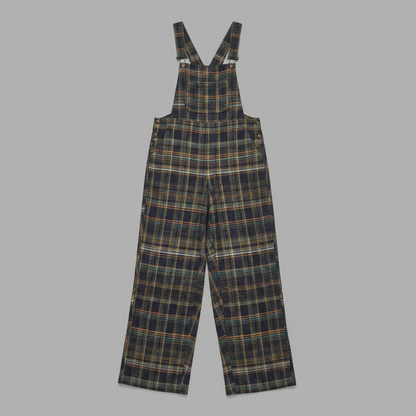 Retro Blue Plaid Overalls for Women | Wide-Leg Casual Wear