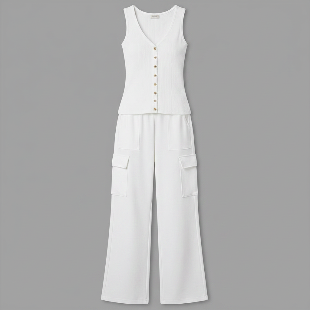 V-Neck Sleeveless Top & Cargo Pants Set | Women's Outfit