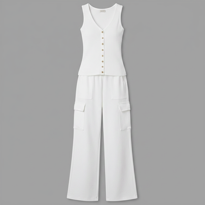 V-Neck Sleeveless Top & Cargo Pants Set | Women's Outfit
