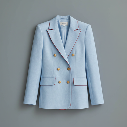 Vintage Sky Blue Double-Breasted Blazer | Women's Fashion Jacket