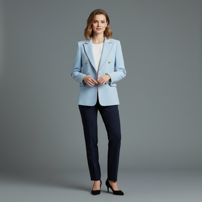 Vintage Sky Blue Double-Breasted Blazer | Women's Fashion Jacket