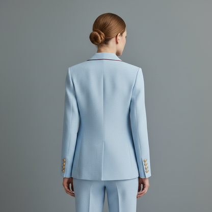 Vintage Sky Blue Double-Breasted Blazer | Women's Fashion Jacket