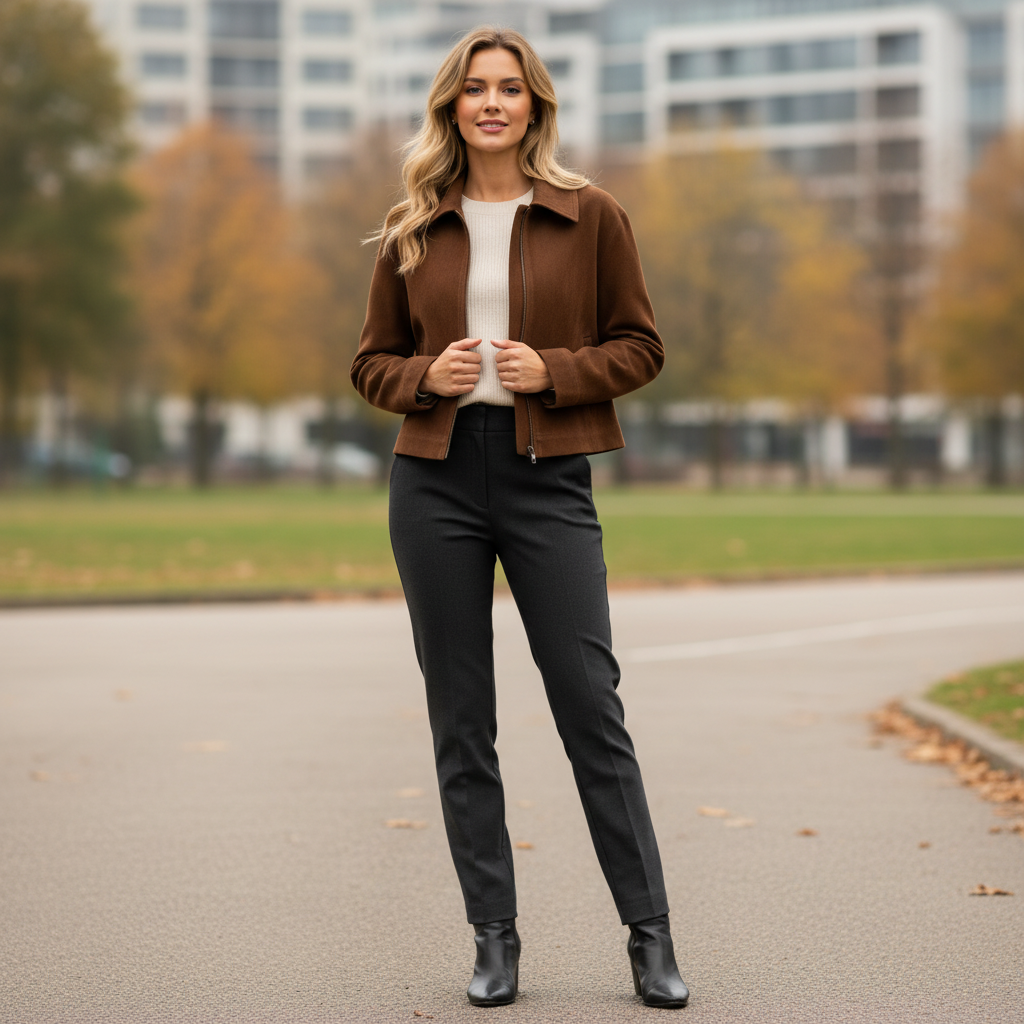 Women's Suede Short Jacket with Zipper | Women's Jacket