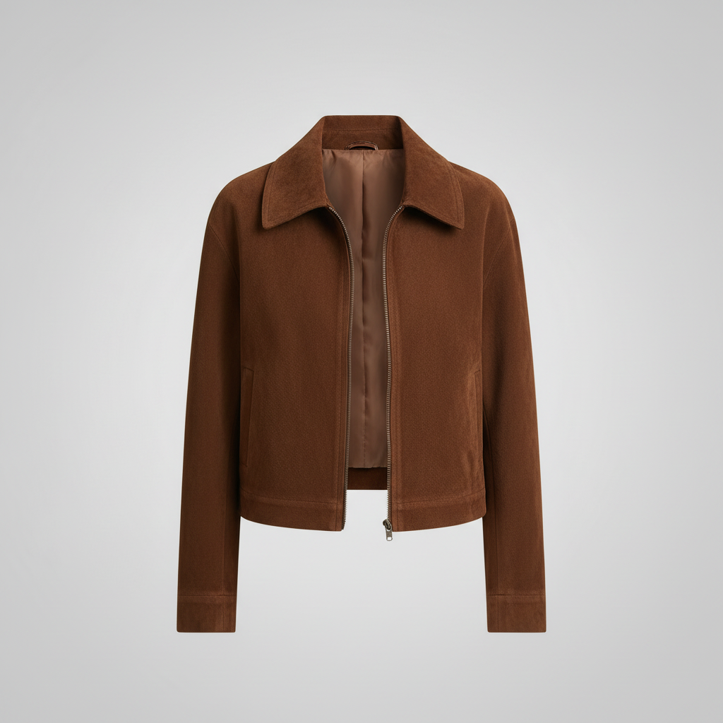 Women's Suede Short Jacket with Zipper | Women's Jacket