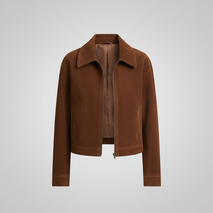 Women's Suede Short Jacket with Zipper | Women's Jacket