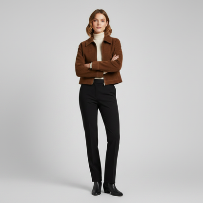 Women's Suede Short Jacket with Zipper | Women's Jacket
